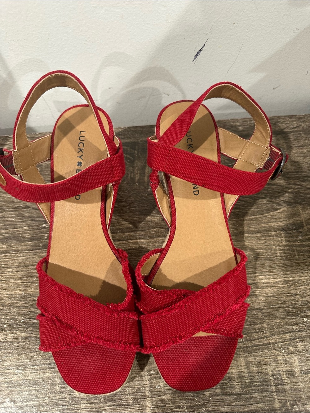 Lucky Brand Red Canvas Ankle-Strap Sandals